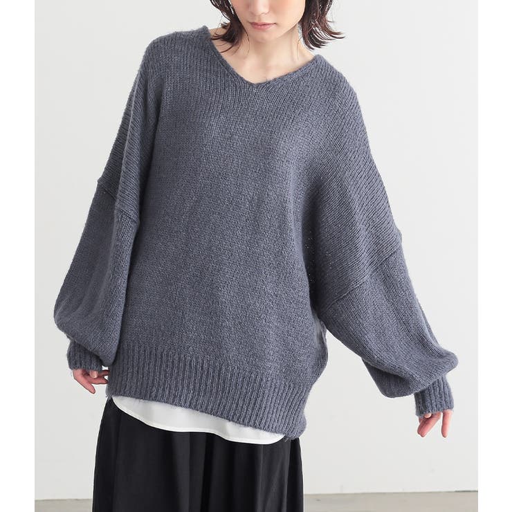 ニュアンスブルー(30) | n'OrLABELモヘヤタッチドロップショルダーニット   | osharewalker