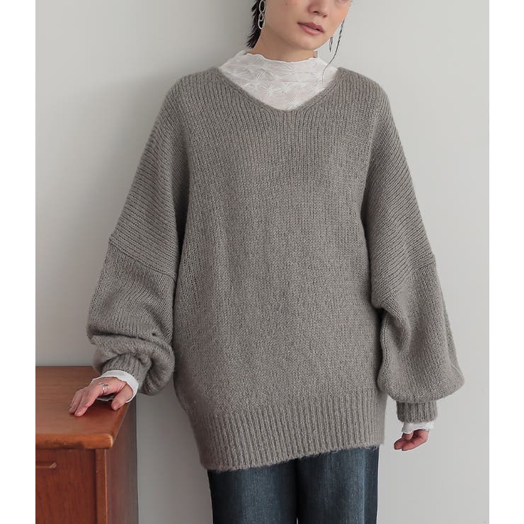 グレー(08) | n'OrLABELモヘヤタッチドロップショルダーニット   | osharewalker