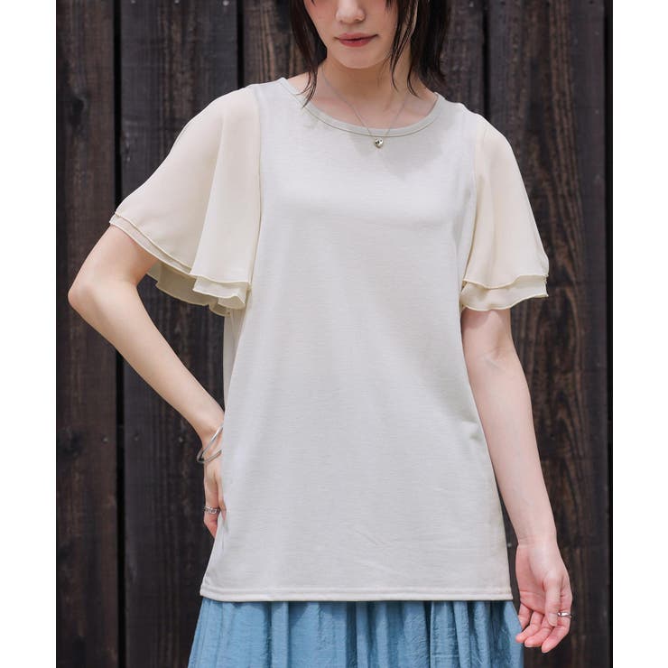 ペールグレージュ(1) | n'OrLABELフレアスリーブデザインTシャツ | osharewalker