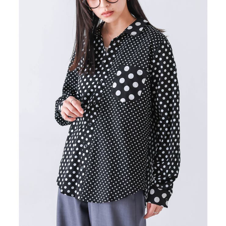 ブラック | n'OrLABELアシンメトリードット柄シャツ | osharewalker