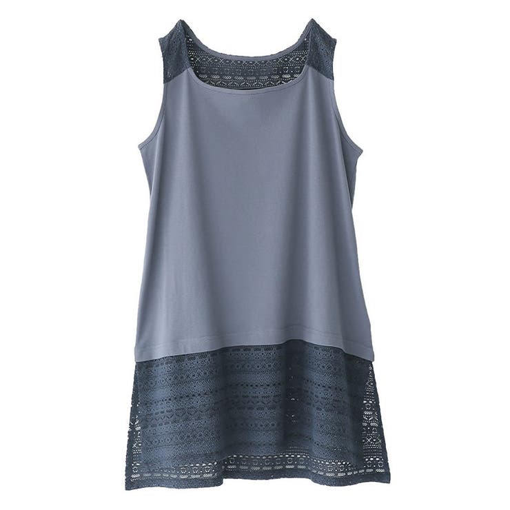グレイッシュブルー | n'OrLABEL配色裾レースタンクトップ | osharewalker