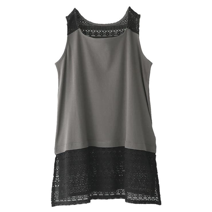 チャコール | n'OrLABEL配色裾レースタンクトップ | osharewalker