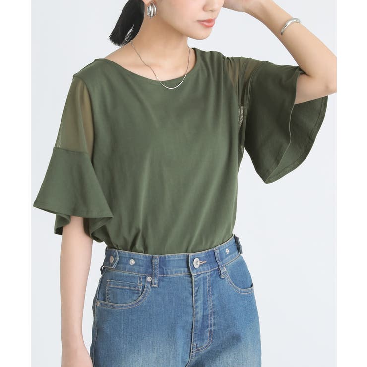 オリーブ | n'OrLABELシアースリーブデザインTシャツ | osharewalker