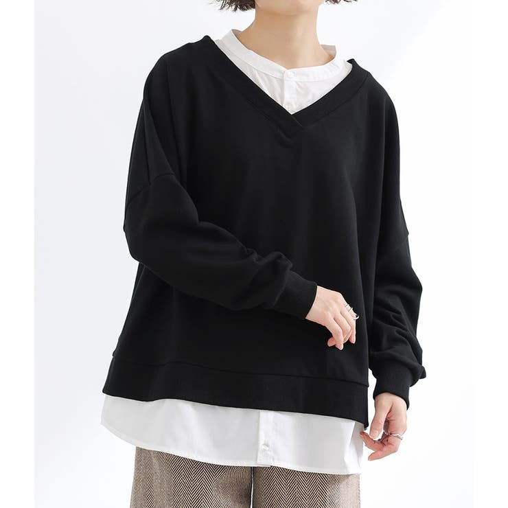 ブラック | n'OrLABELシャツドッキングVネックスウェット  | osharewalker