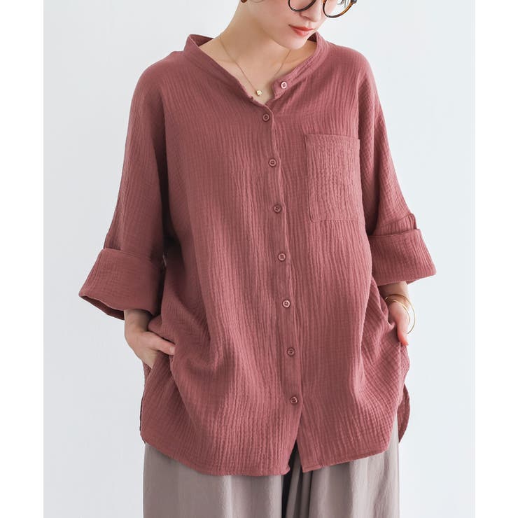 グレイッシュピンク | n'OrLABELダブルガーゼバンドカラーシャツ  | osharewalker