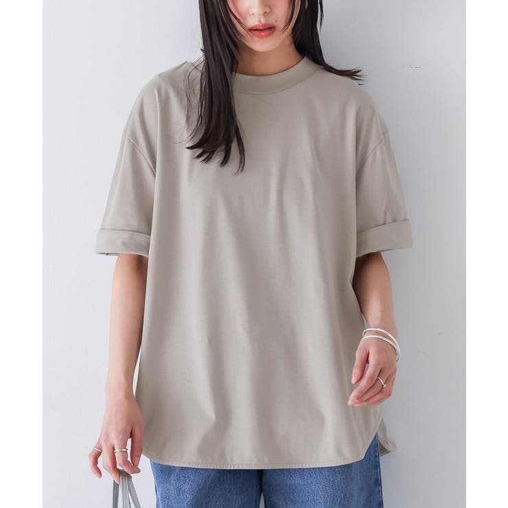 グレージュ | n'OrLABELモックネック×ラウンドヘムTシャツ | osharewalker