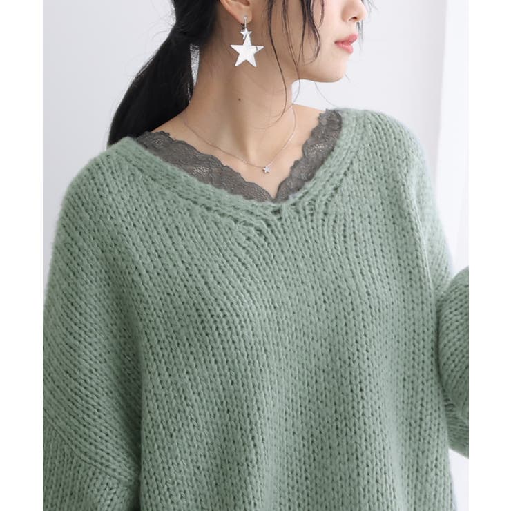 ダークグレー | n'OrLABELあったかVネックレースロンT | osharewalker