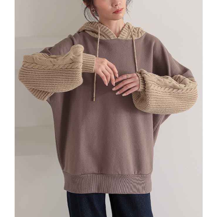 グレイッシュモカ | n'OrLABELニットドッキング裏起毛パーカー | osharewalker