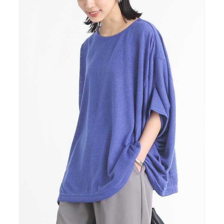 ブルー | n'OrLABEL変形デザイン半袖風合いスラブニットソー | osharewalker