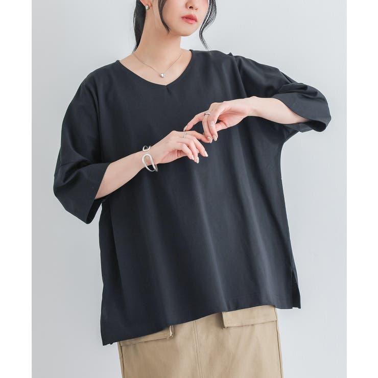 ブラック | n'OrLABEL汗ジミ防止ゆるっとVネックTシャツ | osharewalker