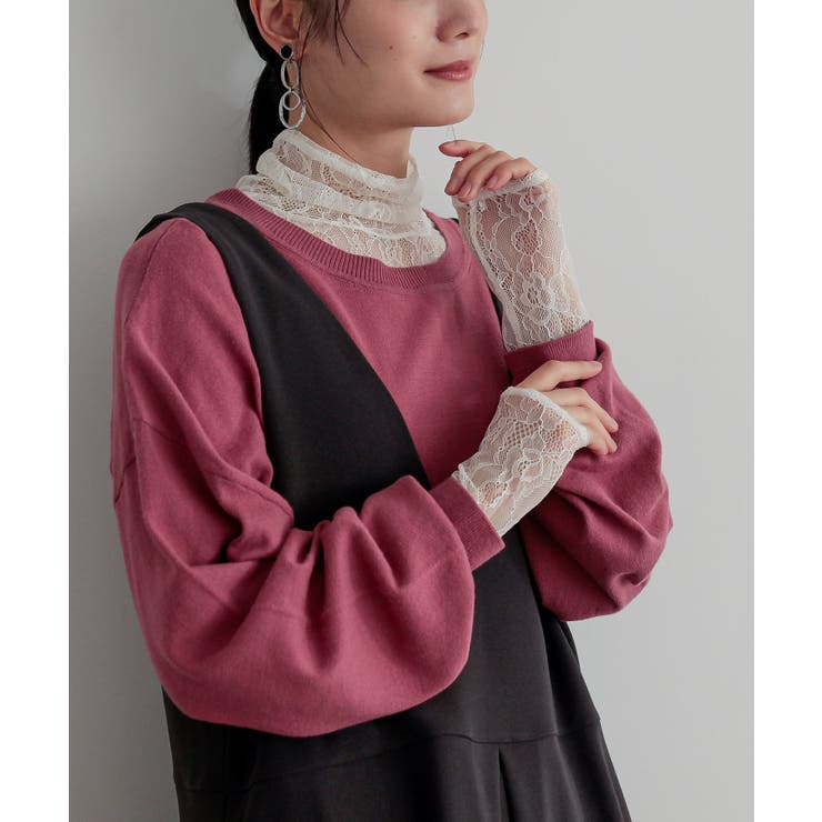 アイボリー | n'OrLABELあったかタートルネックレース切替ロンT | osharewalker