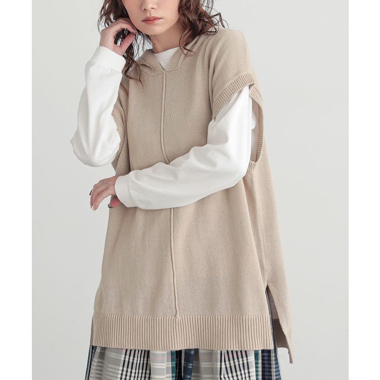 ライトベージュ | n'OrLABELニットフードベスト  | osharewalker