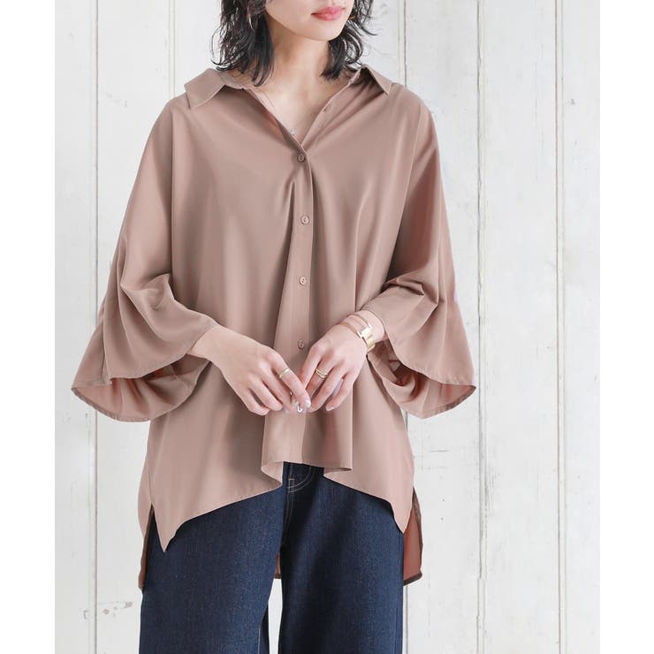 グレイッシュピンク | n'OrLABELタックデザインスリーブブラウス | osharewalker