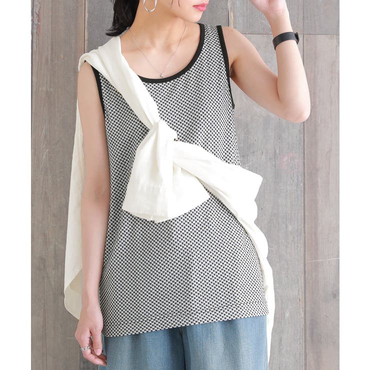 PLATS PLEASE チェック柄タンクトップ プリーツプリーズPLEATS PLEASE リーフチェックプリントタンク
