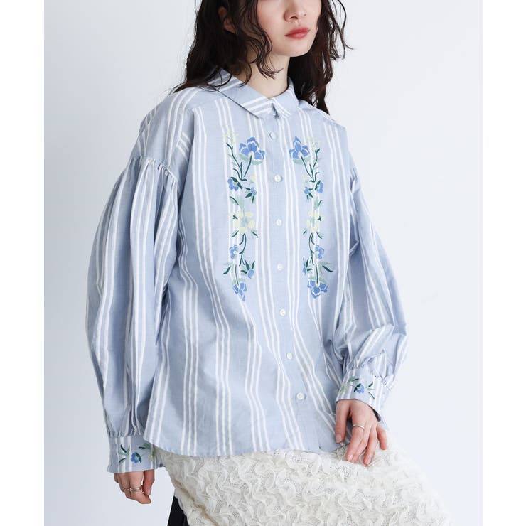 somari imagination花柄刺繍ボリューム袖シャツブラウス [品番