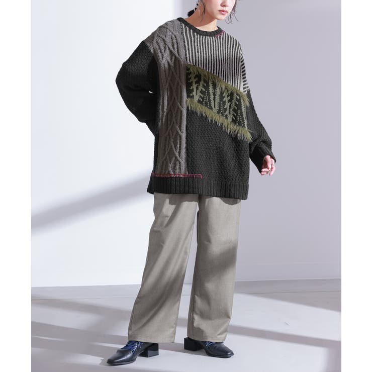 ブラック | kOhAKU編地切替デザインニット  | osharewalker