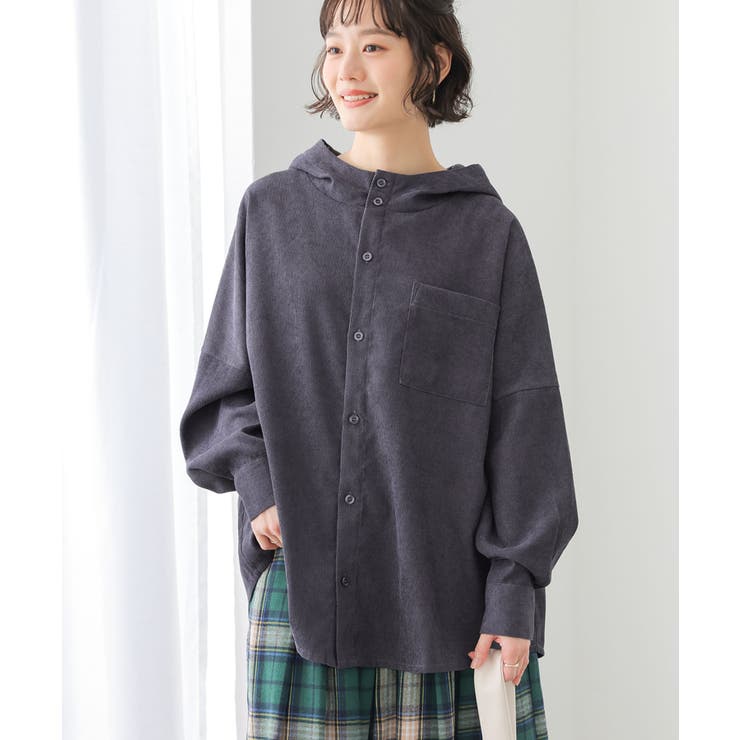 グレイッシュネイビー | n'OrLABELコーデュロイフーディーシャツ  | osharewalker