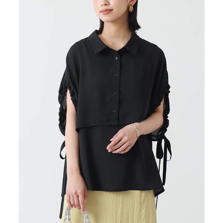 ブラック | n'OrLABELレイヤード風リボンデザインシャツ | osharewalker