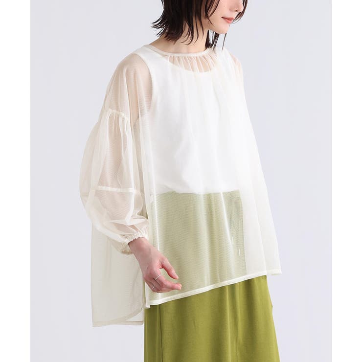 アイボリー | n'OrLABELランタンスリーブチュールトップス | osharewalker