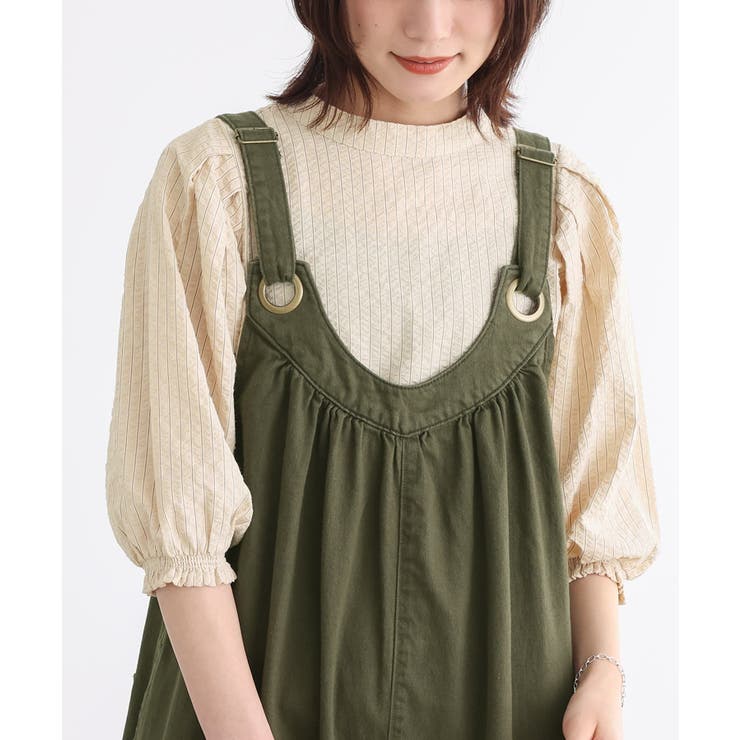 ライトベージュ | n'OrLABELストライプ柄ボリューム袖ブラウス | osharewalker