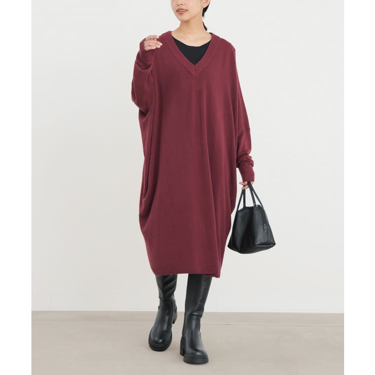 ワイン | n'OrLABELカシミヤタッチVネックニット  | osharewalker