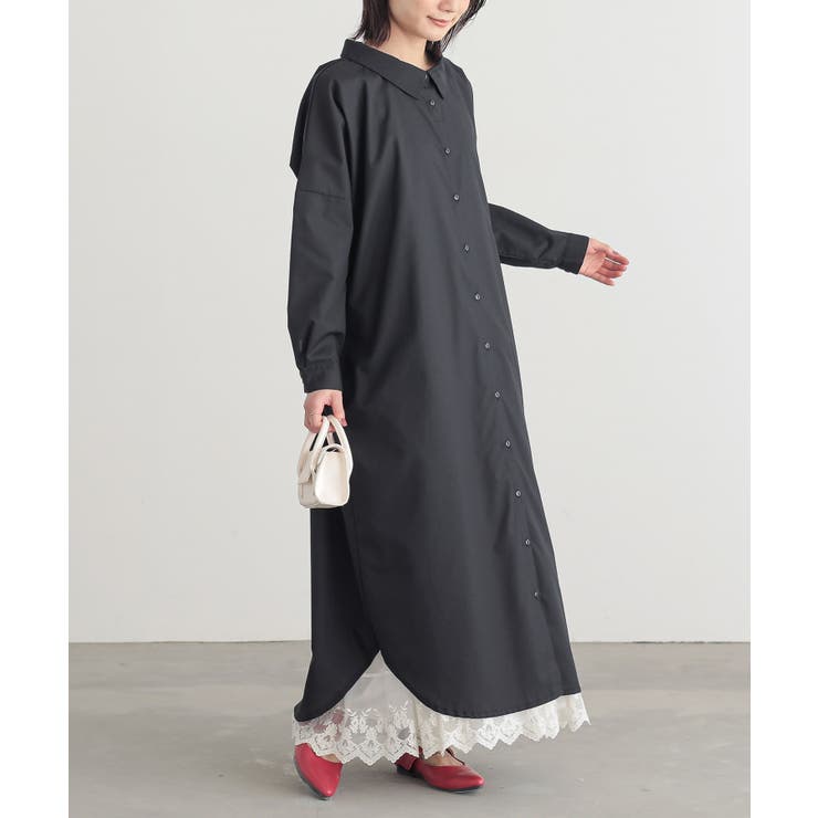 ブラック(00) | n'OrLABELシンプルロングシャツワンピ  | osharewalker