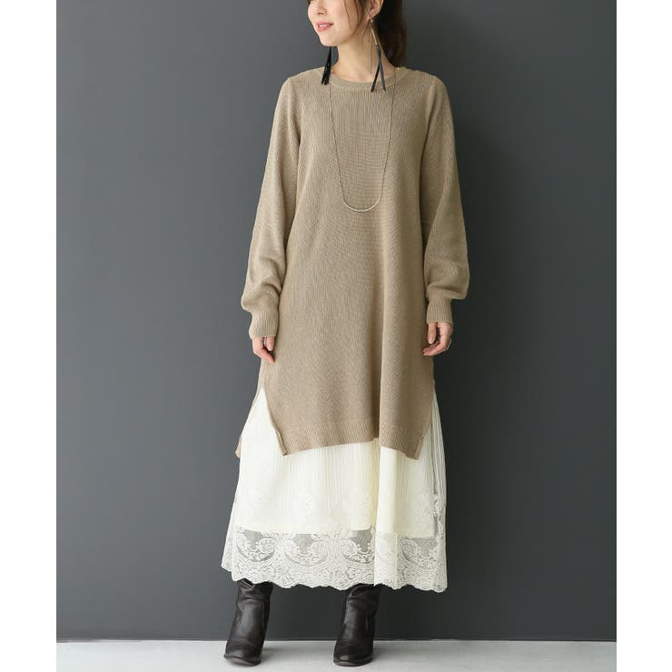 グレイッシュベージュ | n'OrLABELニット＆レースペチコート2点set  | osharewalker