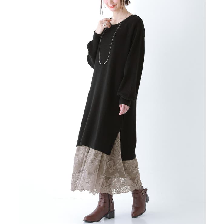 ブラック | n'OrLABELニット＆レースペチコート2点set  | osharewalker
