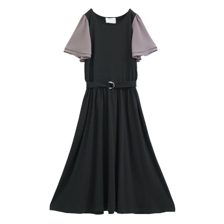 ワンピースノースリーブ異素材ノバチエックベルトフレアー ElegChic ワンピース 異素材ノースリーブワンピース : ZOZOTOWN