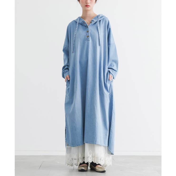 サックスデニム | somari imaginationデニムフードワンピース  | osharewalker