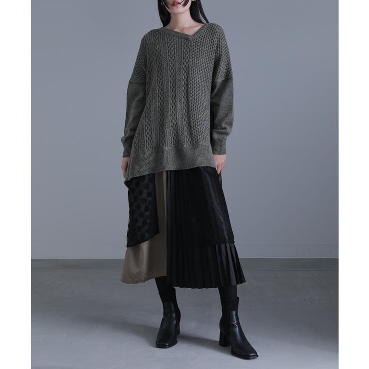 杢チャコール | kOhAKU異素材ドッキングニットワンピース | osharewalker