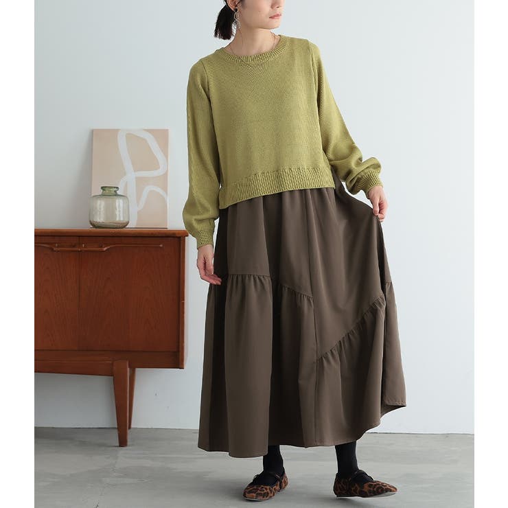 ピスタチオ | n'OrLABELニットドッキングティアードワンピース  | osharewalker