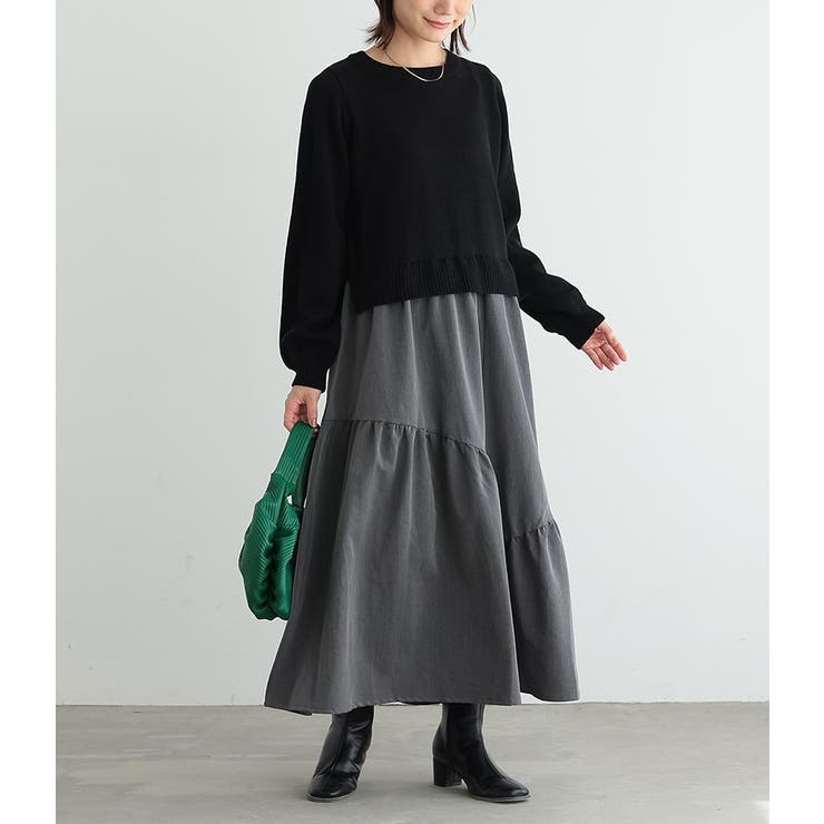 ブラック | n'OrLABELニットドッキングティアードワンピース  | osharewalker