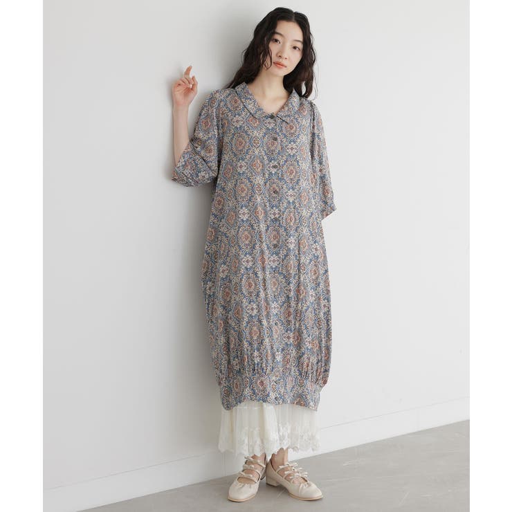 グレイッシュブルー | somari imagination総柄コクーンワンピース | osharewalker