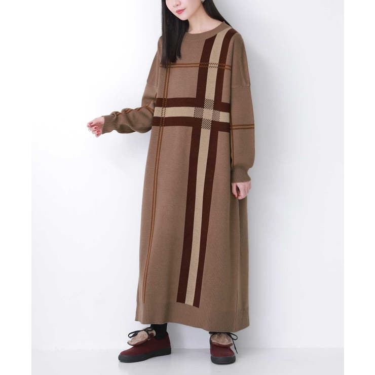 n'OrLABELチェック柄ジャカードニットワンピース [品番：MITW0017010