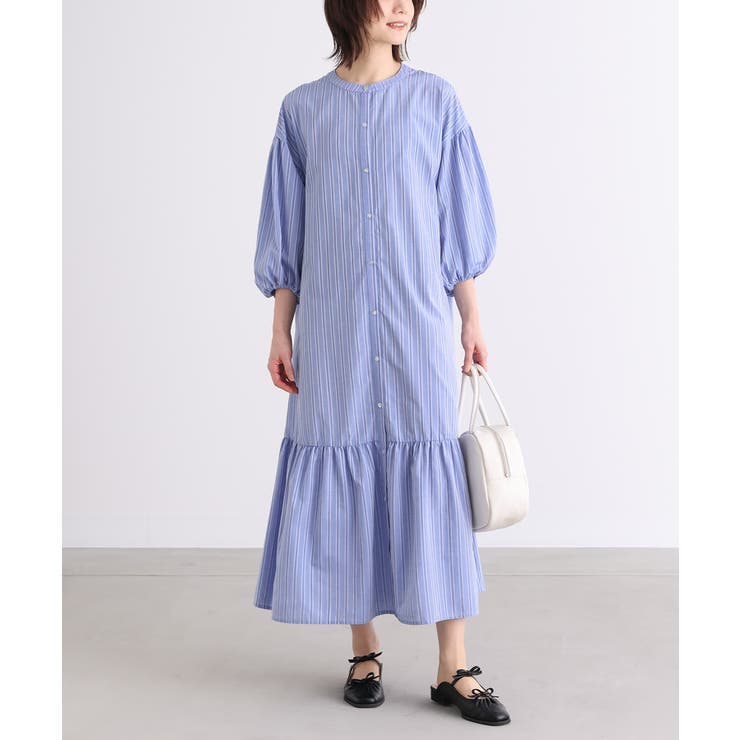ブルー | n'OrLABELストライプ柄ティアードワンピース  | osharewalker