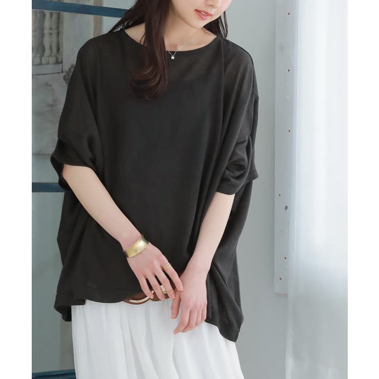 ブラック | n'OrLABEL変形デザイン半袖風合いスラブニットソー | osharewalker