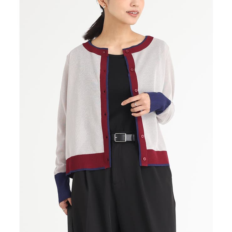 グレージュ | n'OrLABEL配色シアーニットカーディガン | osharewalker