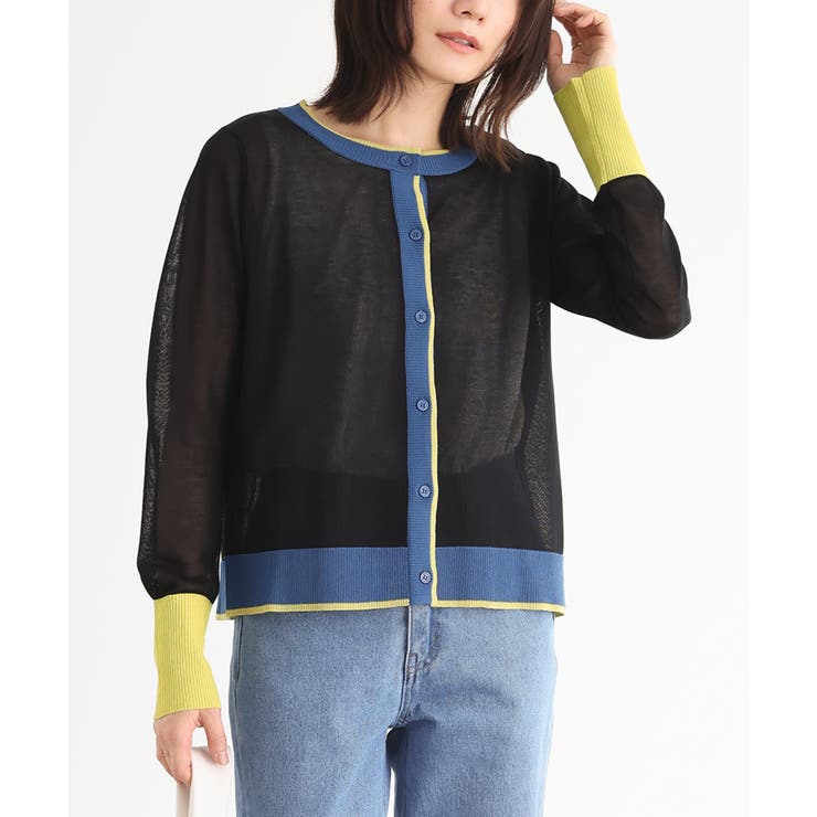 ブラック | n'OrLABEL配色シアーニットカーディガン | osharewalker