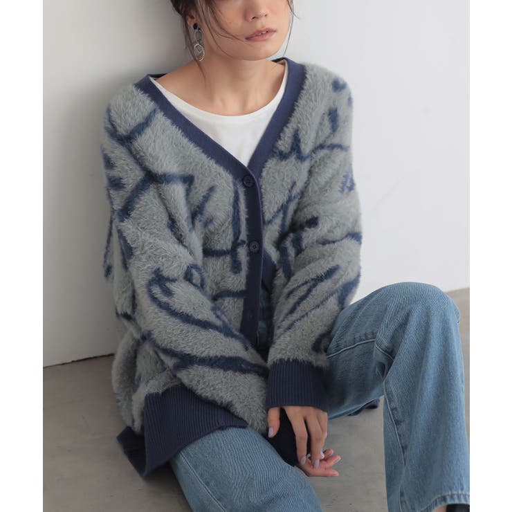 ブルー | n'OrLABELVネックフェザーヤーンカーディガン | osharewalker