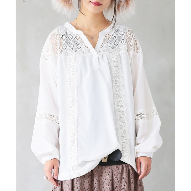 N Orlabelレースデザインキーネックブラウスブラウス レディース 品番 Mitw Osharewalker オシャレウォーカー のレディースファッション通販 Shoplist ショップリスト