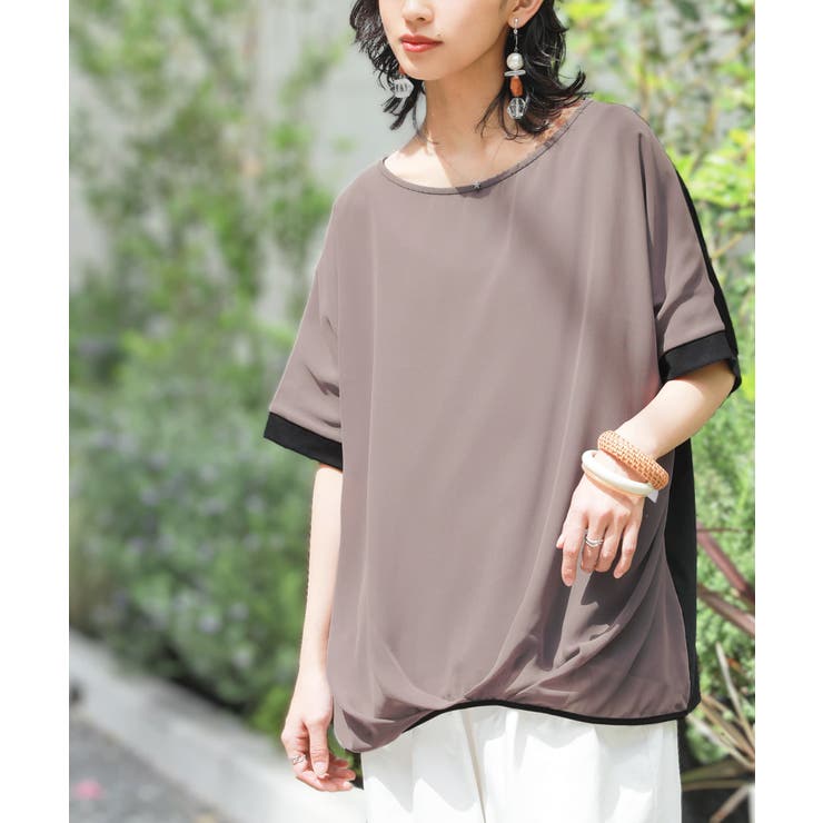 ブラック | n'OrLABEL冷感×異素材ドルマンドレープトップス | osharewalker