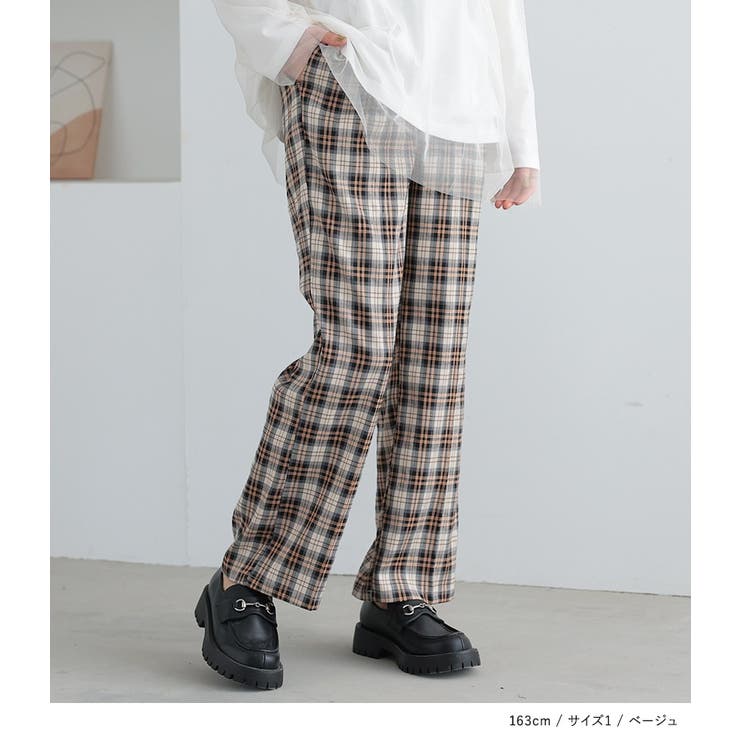 OSHKOSH ストレートワイドパンツ チェック ブラック