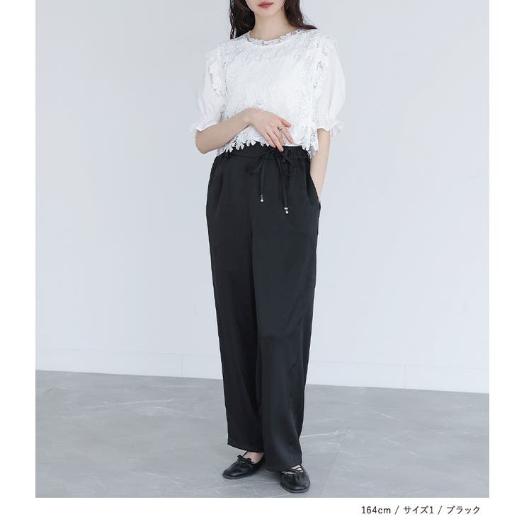 somari imaginationフェイクパールベルト付きサテンカーブパンツ | osharewalker | 詳細画像2 