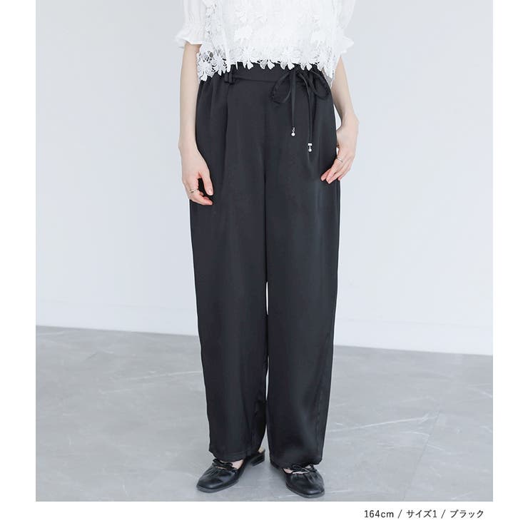 somari imaginationフェイクパールベルト付きサテンカーブパンツ | osharewalker | 詳細画像9 