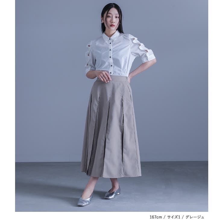 kOhAKUメッシュ切替フレアスカート [品番:MITW0018071 kOhAKUメッシュ切替フレアスカート [品番:MITW0018071