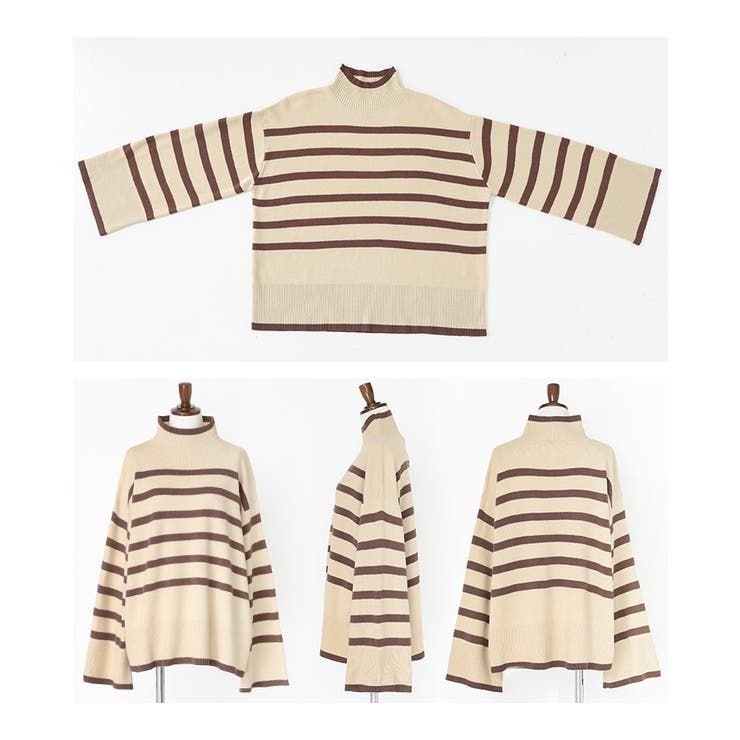 n'OrLABELハイネックワイドスリーブボーダーニット | osharewalker | 詳細画像19 