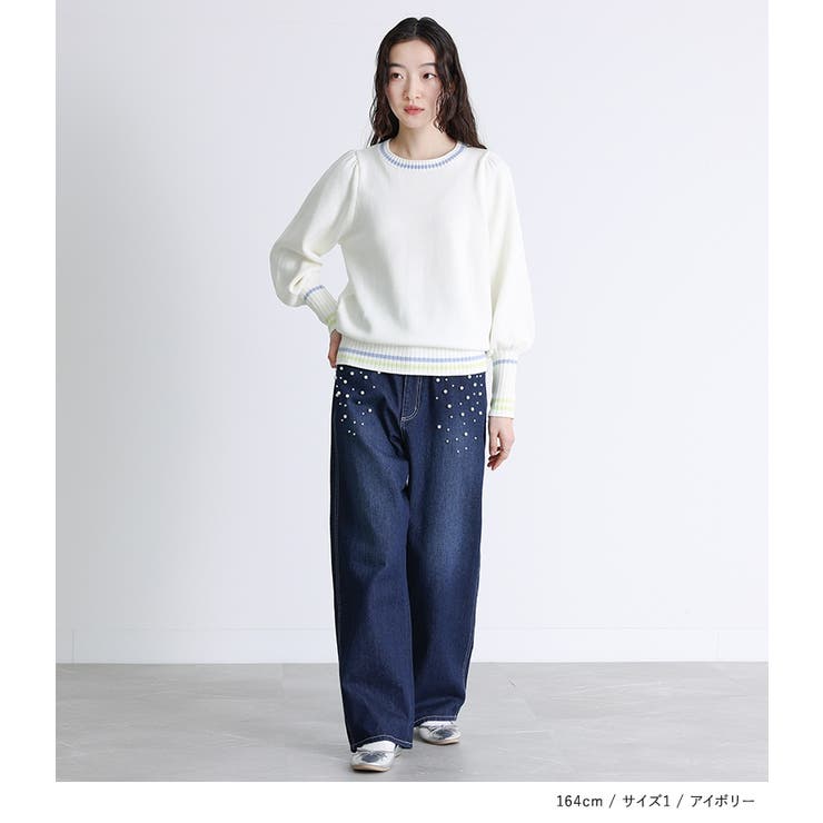 somari imagination配色ラインパフスリーブニット  | osharewalker | 詳細画像3 