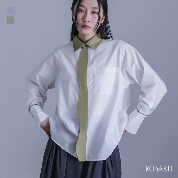 kOhAKUフロントラウンド配色シャツ | osharewalker | 詳細画像1 