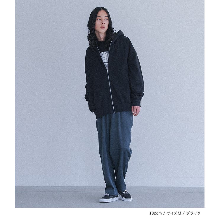 【Loose】ブラックファー付きオーバーサイズパーカー Loose パーカー ファー 裏起毛フルジップパーカー メンズ
